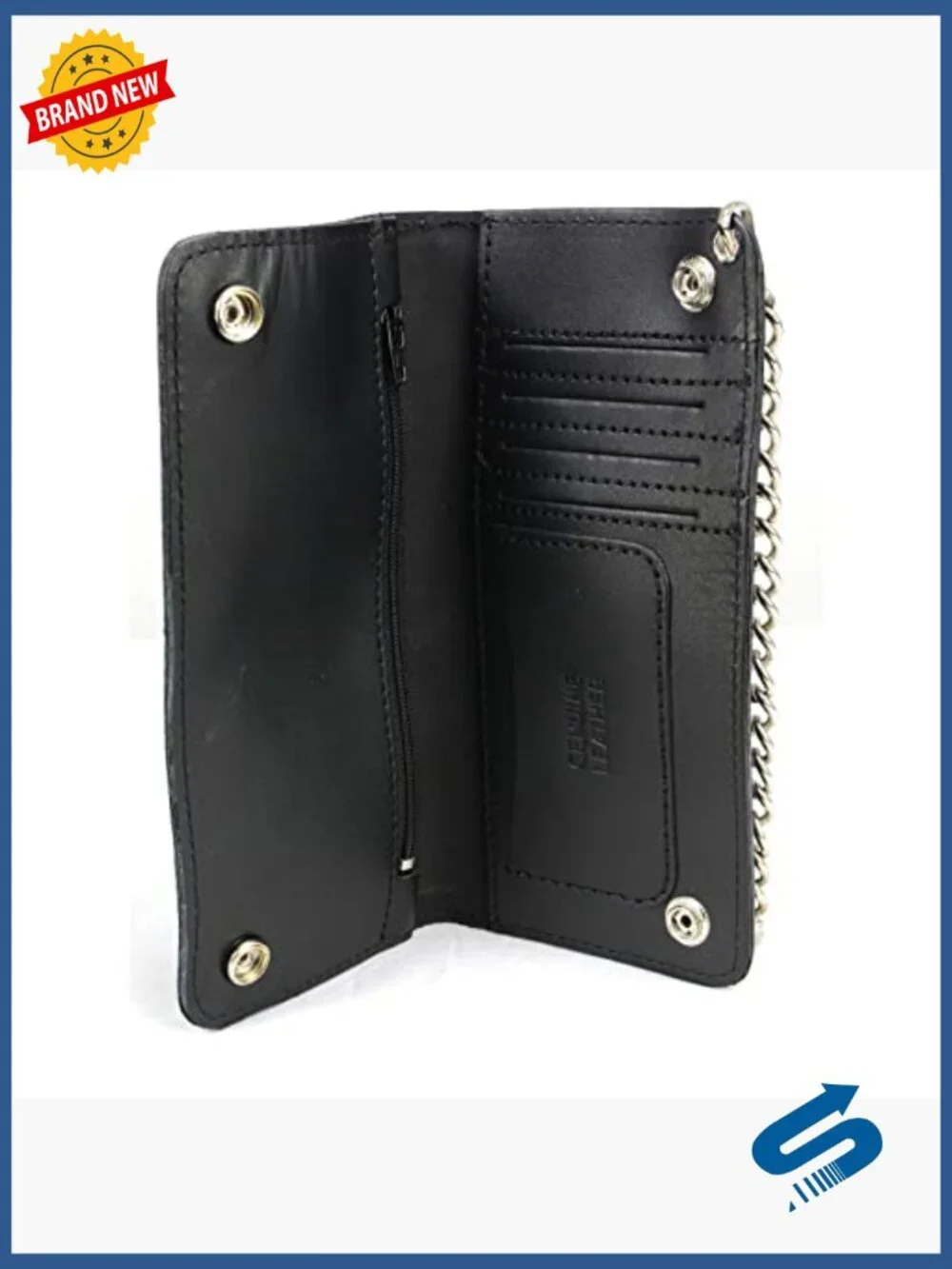Men's Bifold Leather Wallet with Anti-Theft Chain
